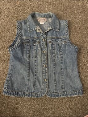 Stonebridge Petite structured light Blue Denim Snap Button-Front Sleeveless Vest